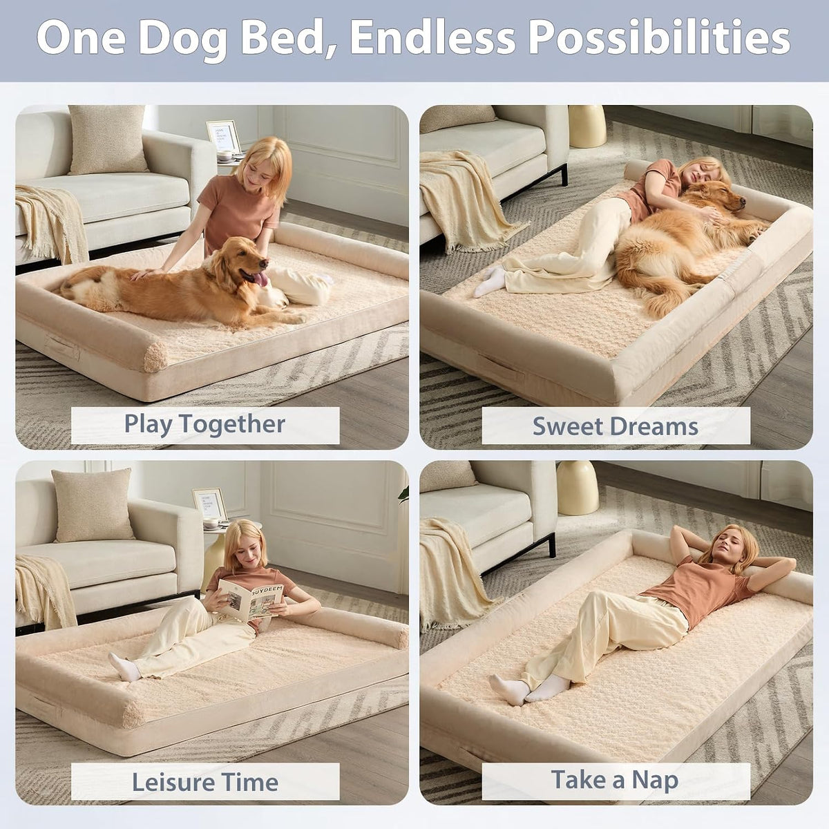 Orthopedic Washable Large Dog Bed for Senior Dog Comfy Sleep – Essentials for Dogs - 71"l x 46"w x 7"th / Beige - image 4