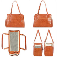 Dog Carrier Purse, Fashion Leather Pet Carrier with Pockets - Brown - image 3