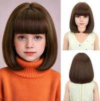 PATTNIUM kids short chocolate brown bob wig with bangs - view 10