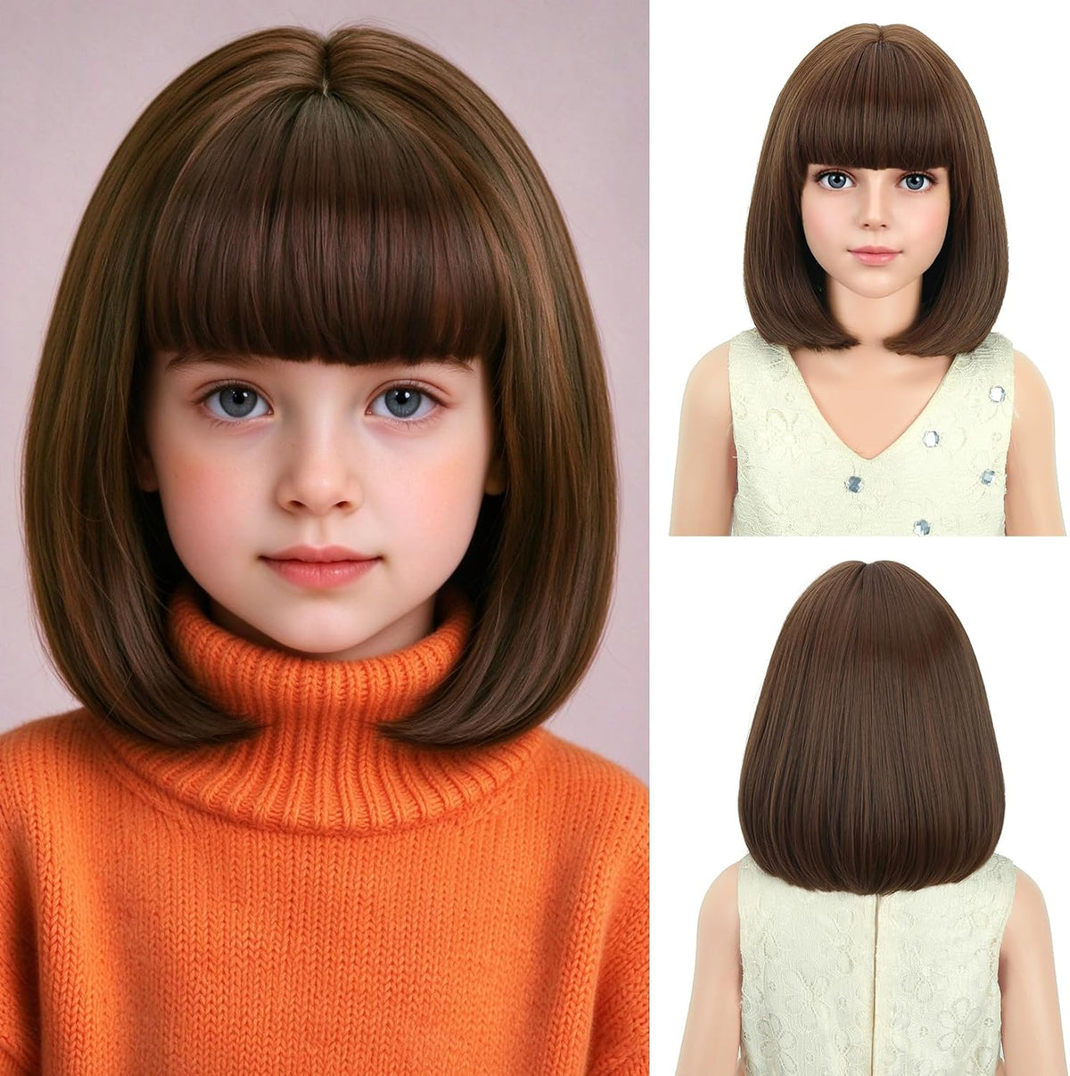 PATTNIUM kids short chocolate brown bob wig with bangs - view 10