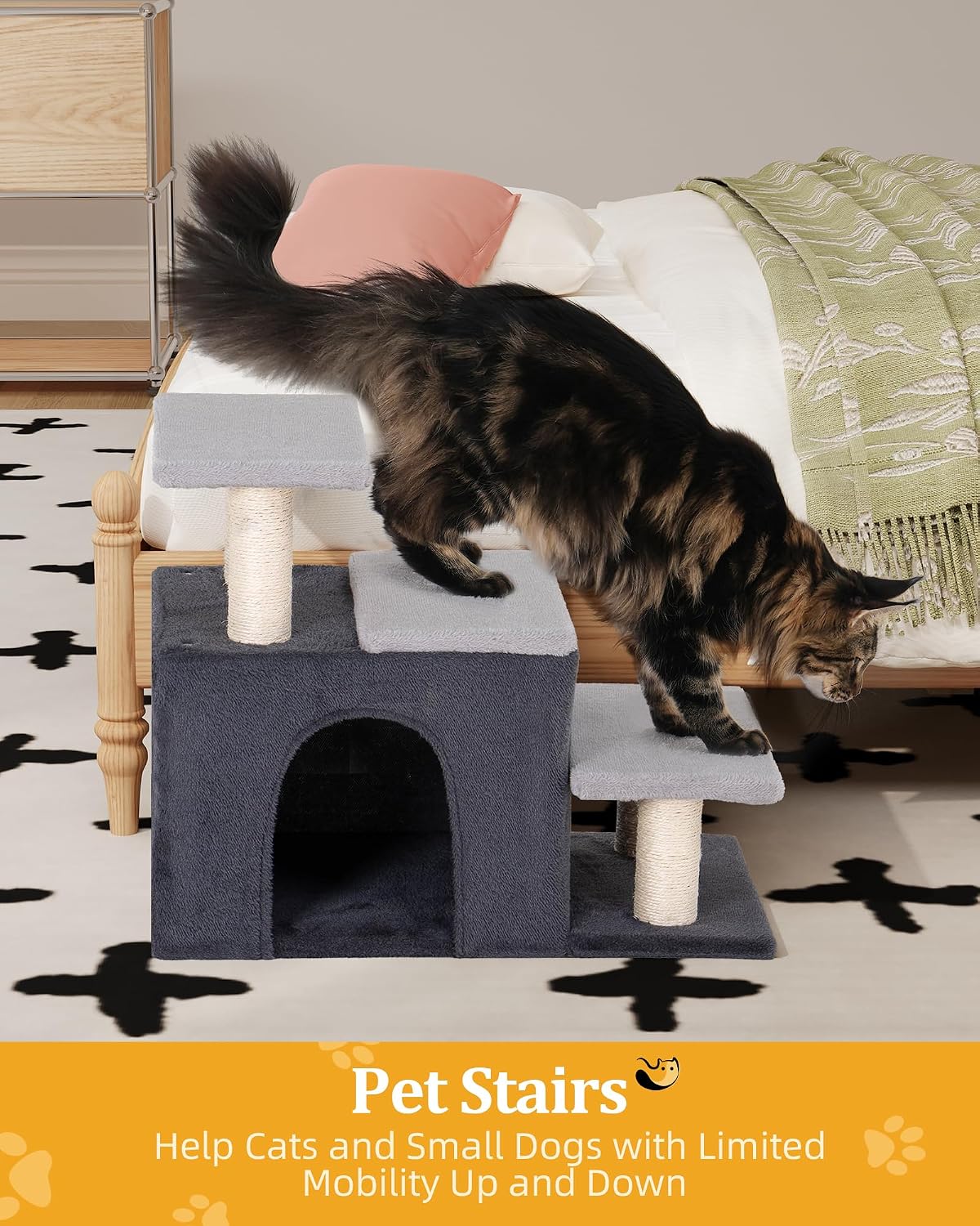 3-in-1 Pet Stairs for Cats, Dog Steps for Small Doggie Rabbits – Essentials for Cats - Large-Gray - image 4