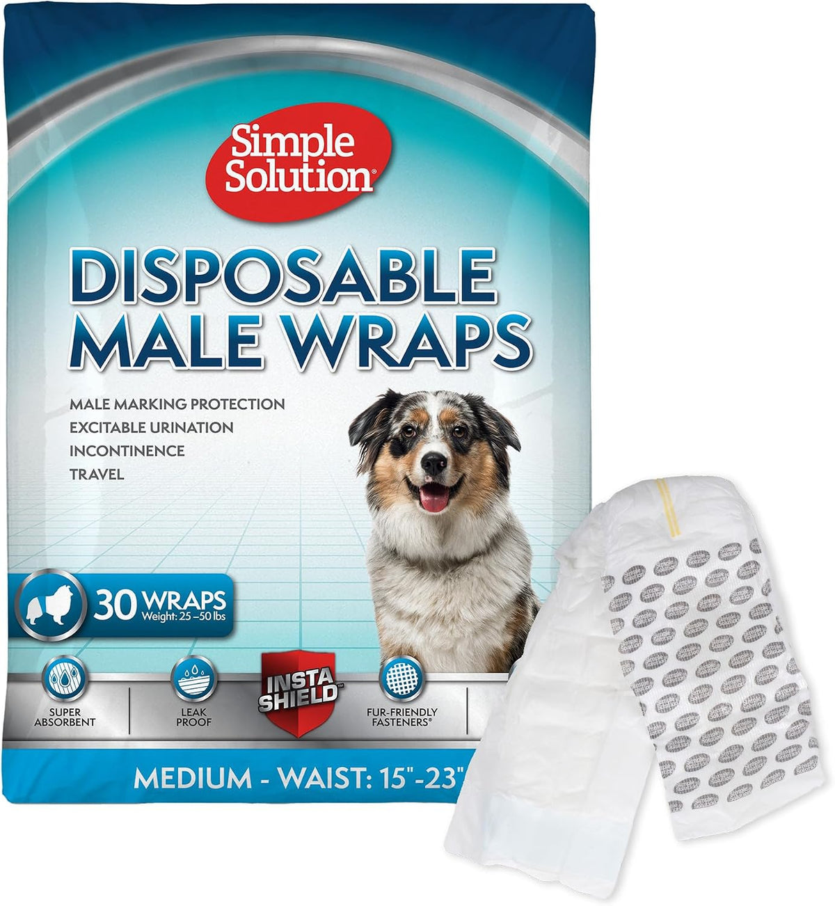 Simple Solution Male Dog Diapers, Disposable Belly Bands, M - Medium / 30