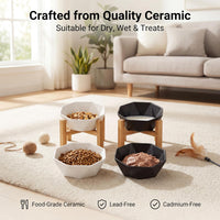 Ceramic Tilted Raised Cat Bowl - White with stand - image 4