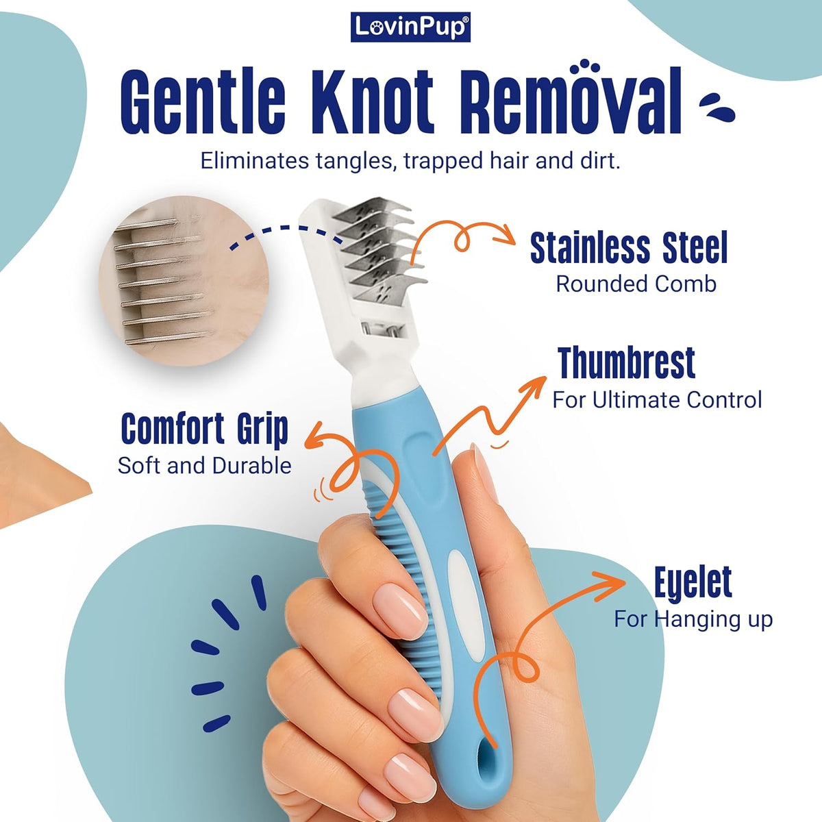 Pet Mat Remover, Professional Dematting Comb for Dogs and Cats - Mat Remover - image 2