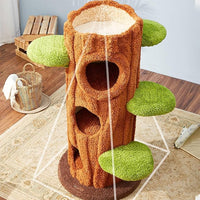 47.2'' Natural Wooden Cat Tree, Modern Cat Condo for Indoor Kitten, Multi-Level Cat Tower with Cat Perch and Scratching Pad for Multi-Cat Families