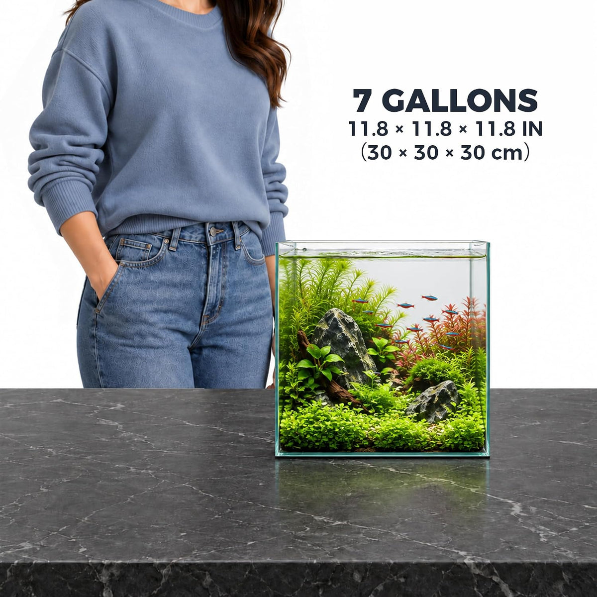 Low Iron Glass Ultra Clear Rimless Aquarium Tank - 7Gal 11.8"L×11.8"W×11.8"H - image 2