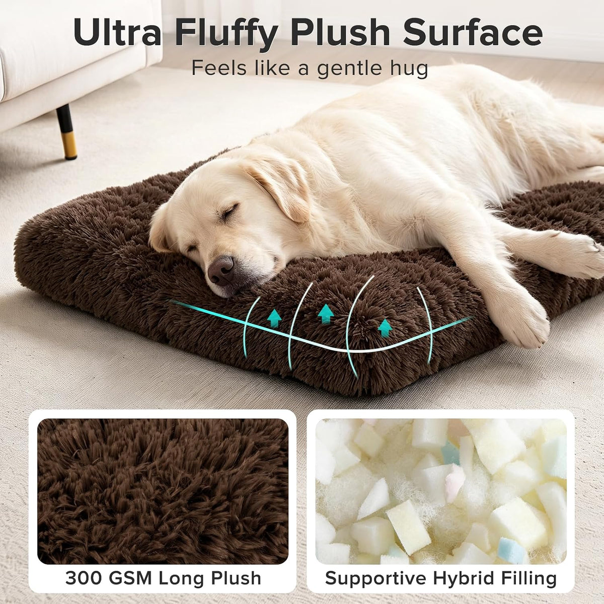 JOEJOY Large Dog Bed Crate Pad - 40.0"L x 27.0"W x 4.0"Th / Brown - image 2