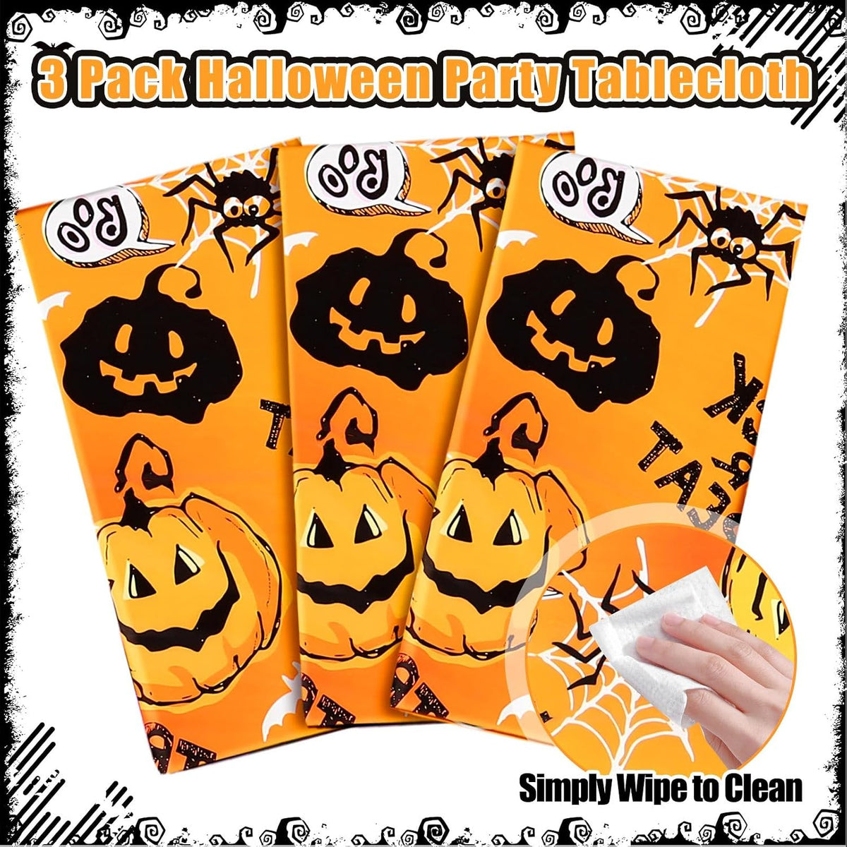Newwiee 3 pack Halloween plastic tablecloths with candy corn print, 108 x 54 inches - view 16