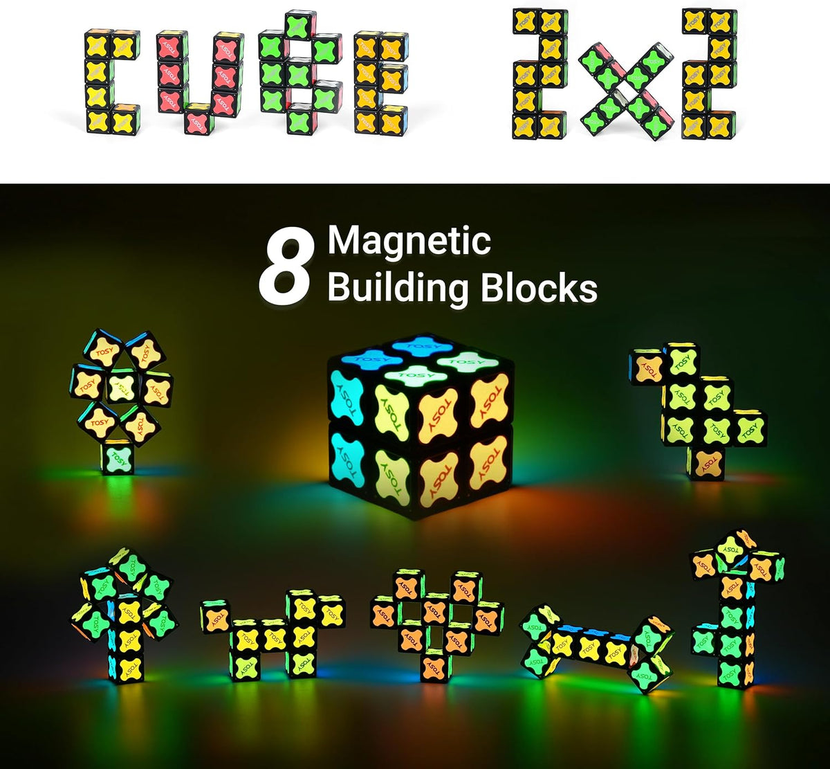 TOSY Magnet Cube 2x2, 8 Blocks, Glowing, UV Flashlight - Cube 2x2x2 (2-pack) - image 2