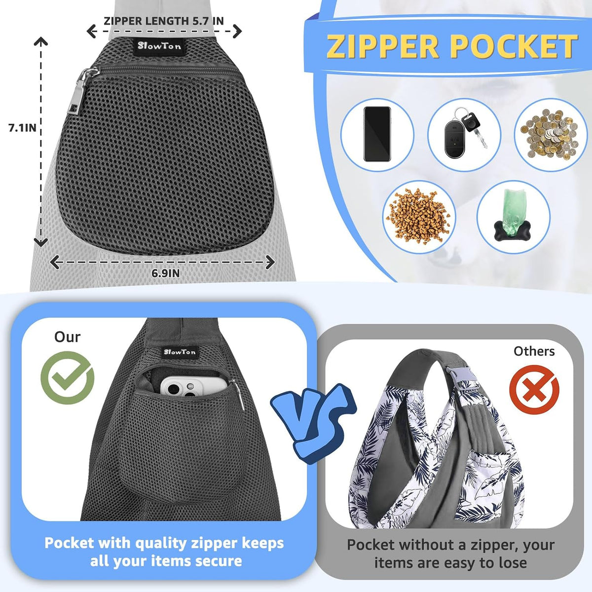 SlowTon Dog Carrier Sling - B-Dark Grey Breathable Fabric / For Pets 12-16lbs - image 3
