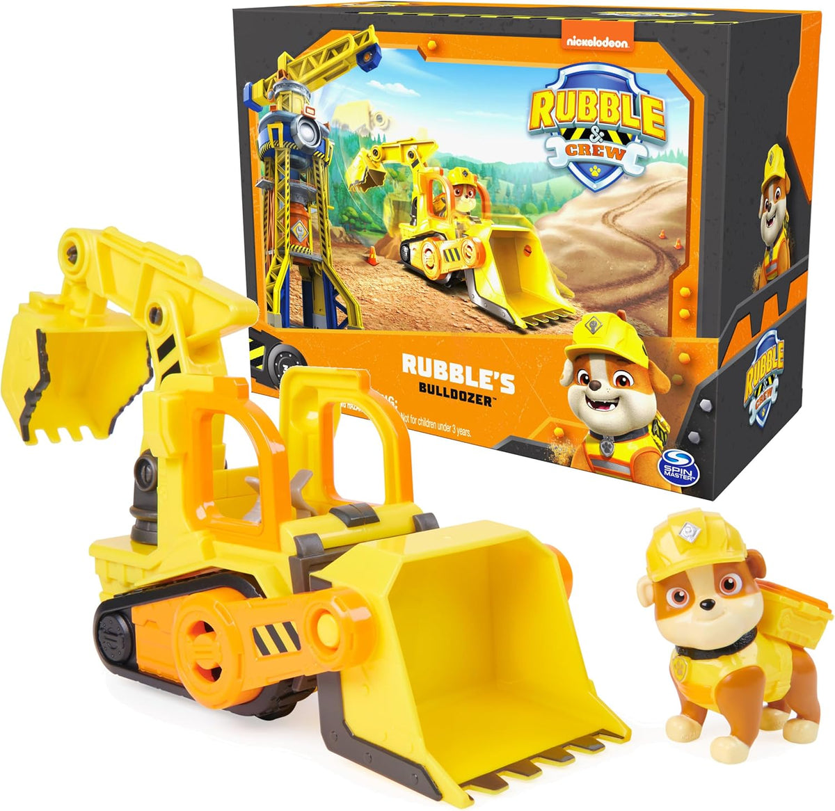 Rubble & Crew Charger’s Crane Grabber Construction Toy & Action Figure – Fun for Kids & Family - Rubble's Bulldozer Truck