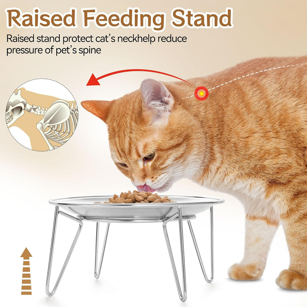Elevated Cat Bowls, Wide Stainless Steel Cat Food Bowls with Metal Stand Whisker Stress-Free - 2 Plates with Stand - image 2