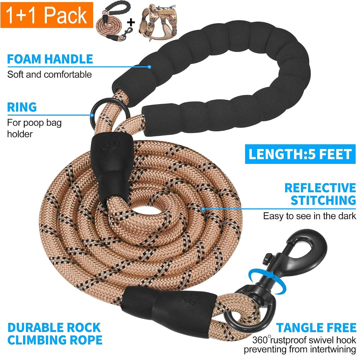Beebiepet Tactical No Pull Dog Harness with Leash - Desert Camo / Medium - image 4