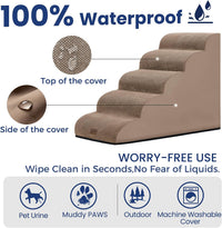 Dog Stairs for Small Dogs, 3-Step Pet Steps for Couch Sofa - Camel / 5 / 5-Step (33"D x 15.7"W x 22.6"H) - image 3