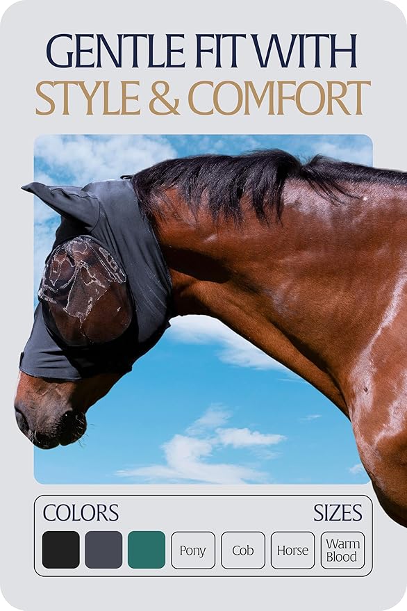 Equinavia Bug Out Fly Mask | Against Flies, Insects, UV Rays - Carbon Grey - Cob