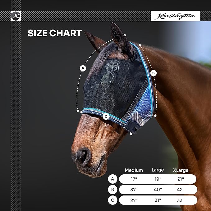 Kensington UViator CatchMask Horse Fly Mask with Web Trim UV Eye Protection Mask for Horse - XL, Atlantis