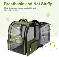 Cat Carrier Backpack, Expandable Pet Carrier with Sun Shade & Full Front Opening, Breathable Mesh - Dark Green / L-Mesh Window - image 3