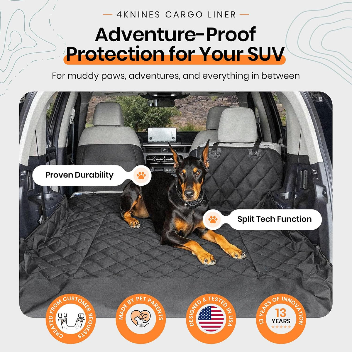 4Knines SUV Cargo Liner for Dogs, Fold Down Seats, Black Large – Essentials for Dogs - Tan / Small - image 2