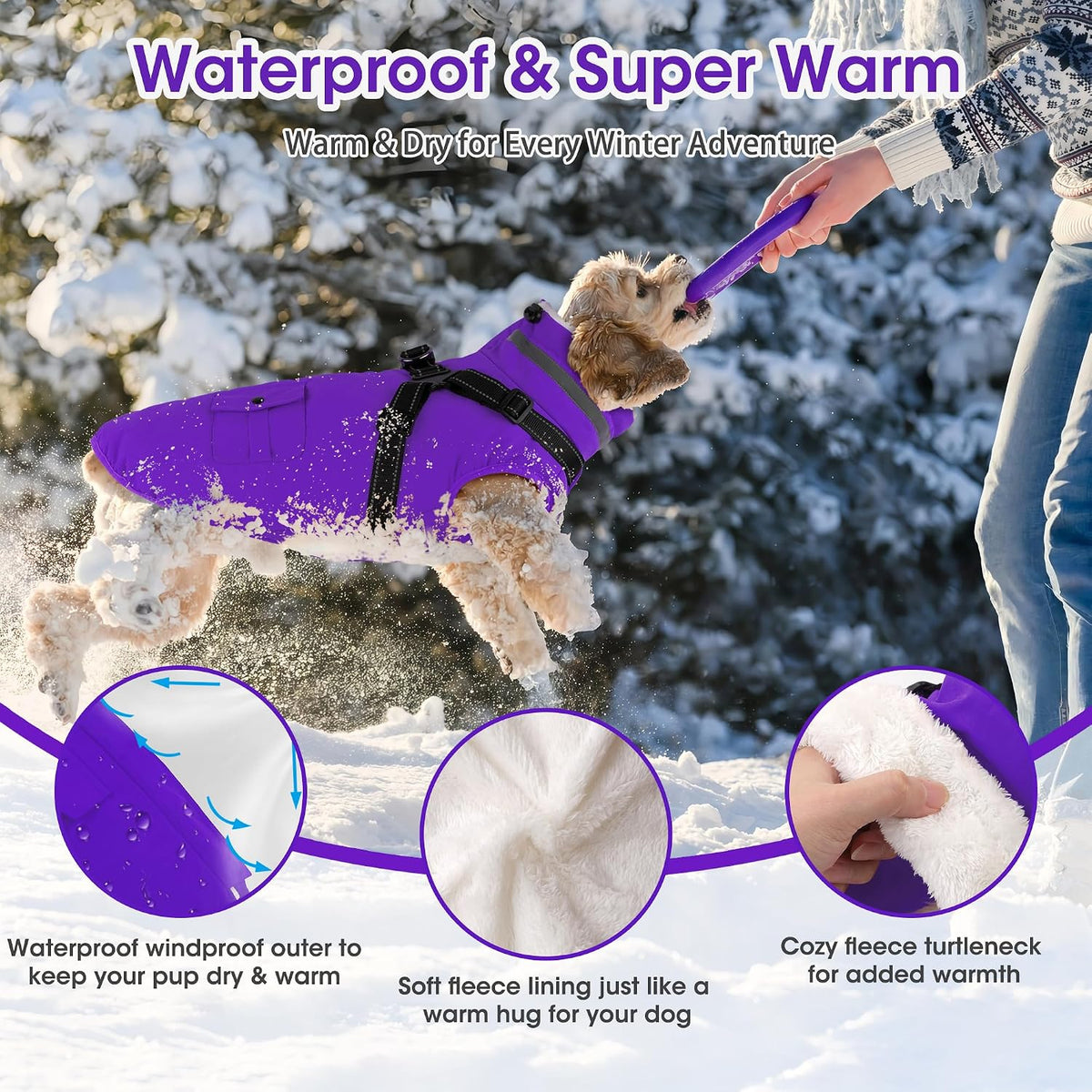 Dogcheer Dog Coat with Harness - Purple / X-Small(Chest:13.3"Back:9.8" Neck:10.2") - image 3