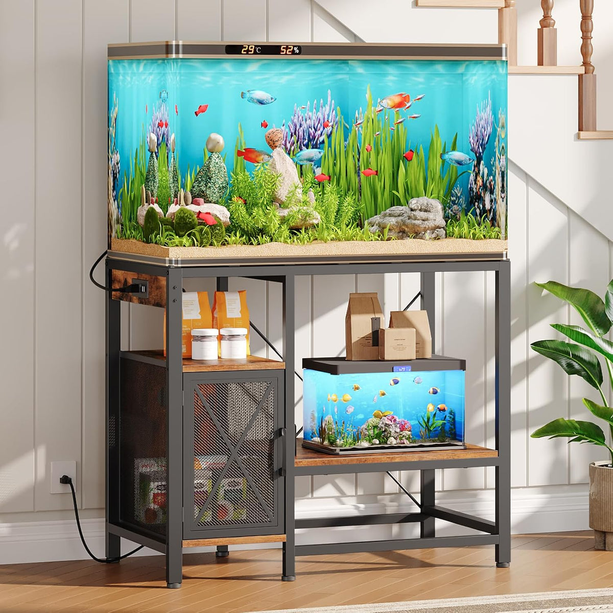 MAHANCRIS 40-50 Gallon Fish Tank Stand with Power Outlet and Storage – Essentials for Fish - Rustic Brown / 40-50 Gallon