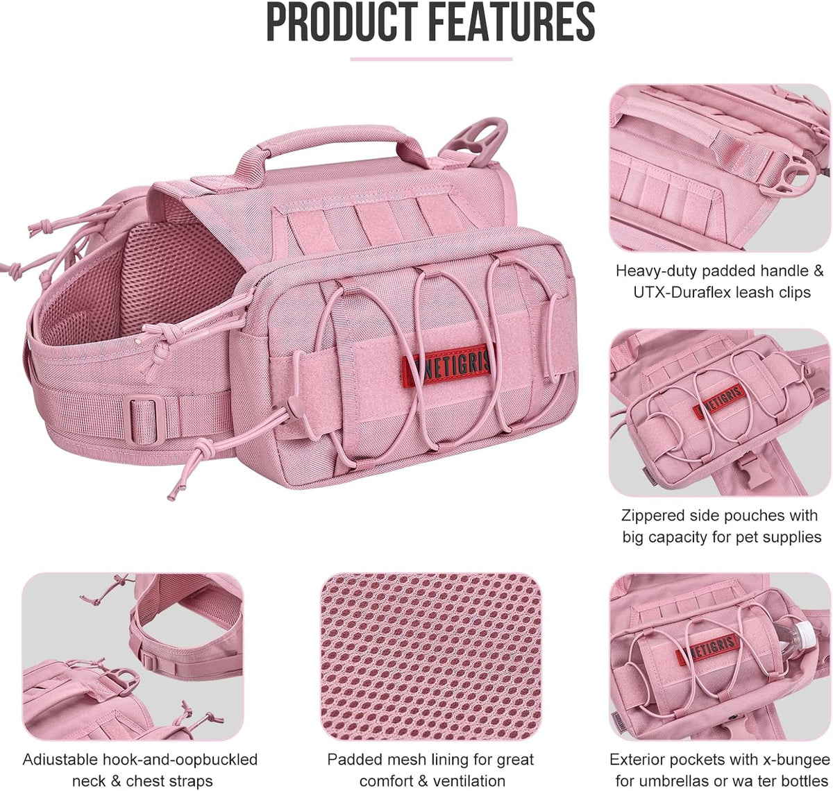 OneTigris Dog Backpack for Medium & Large Dogs - Pink / Large - image 3