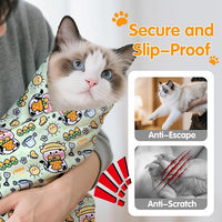 27.6" Large Cat Grooming Wrap, Cat Grooming Supplies, Cat Wrap for Cutting Nails, Self-Adhesive Cat Grooming Bag for Cats Within 15lbs Cat Restraint for Nail Clipping, Medicine Taking(Green)