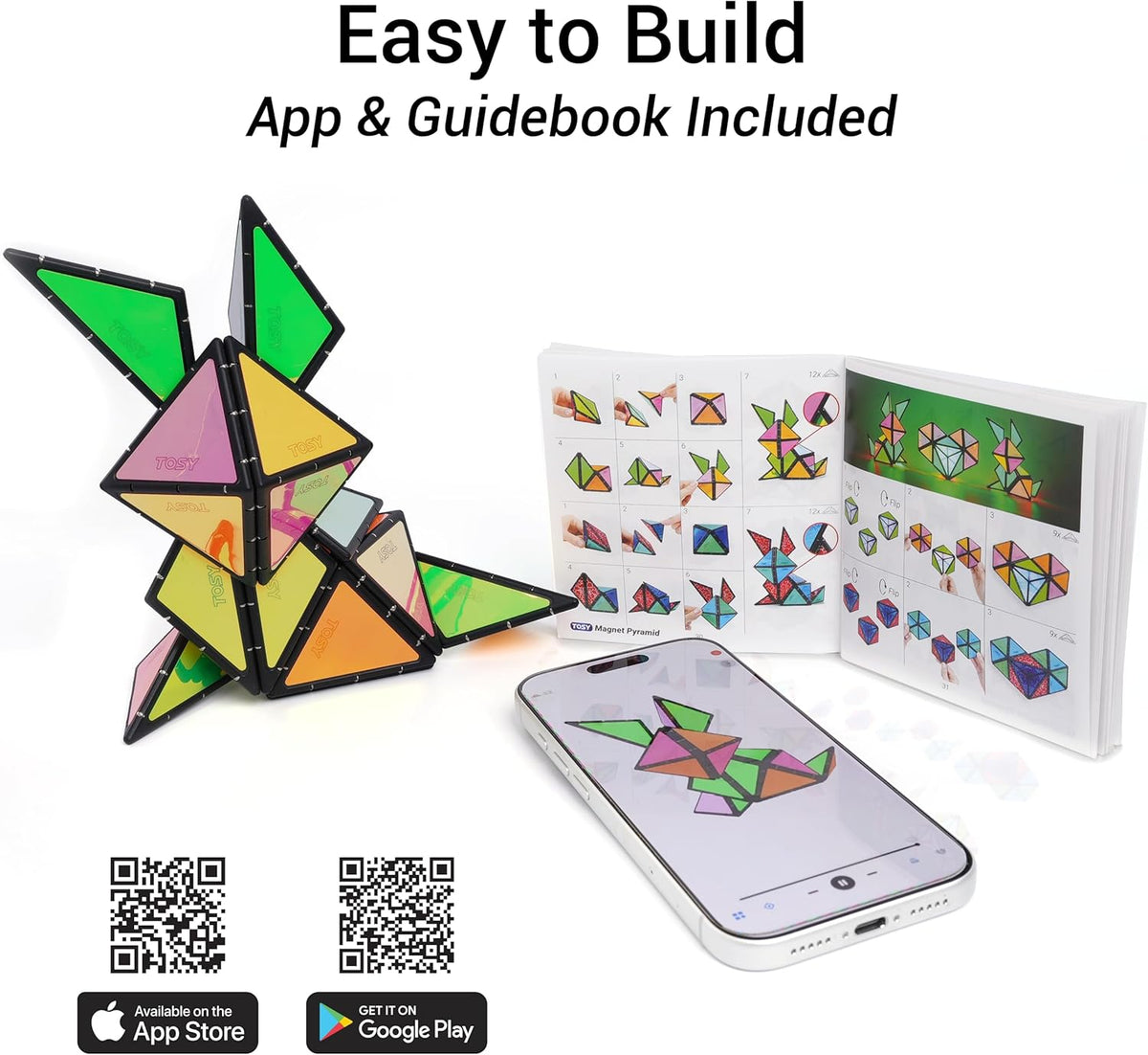 TOSY Magnet Pyramid Glow - 1 Cube Transforms into 1 Billion Shapes, 12 Pieces, 243 Magnets - Stone (Set of 1) - image 4
