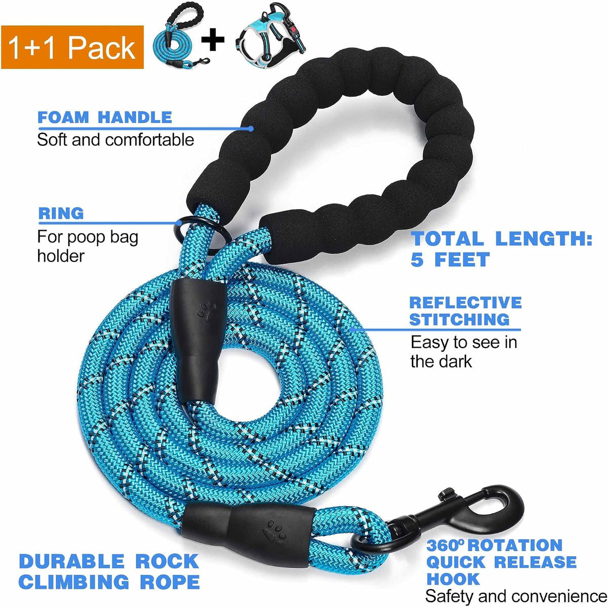 tobeDRI No Pull Dog Harness Adjustable Reflective Oxford Easy Control - Blue/Grey / Medium - image 2