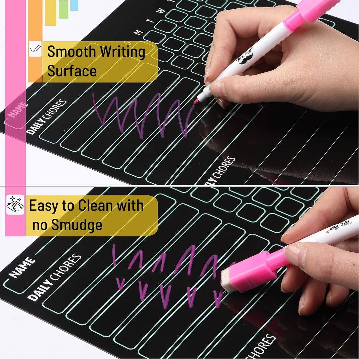 Mr. Pen, Magnetic Dry Erase Chore Chart for Fridge, 10"x10" - Black - image 3