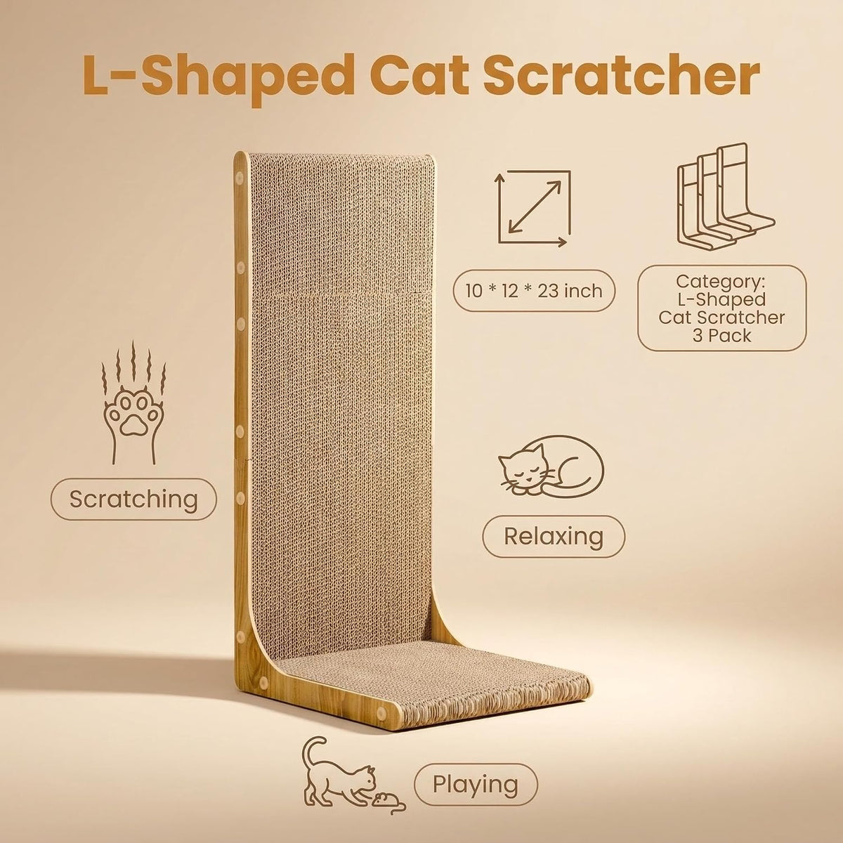 SMARTBEAN 3-Pack Cardboard Cat Scratcher for Indoor Cats - 3-Pack L-Shape - image 4