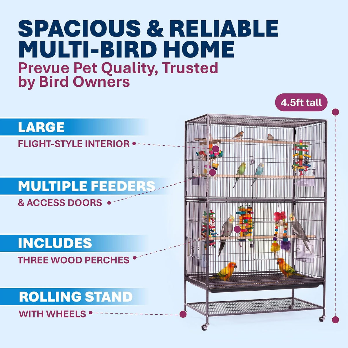 Prevue Pet Products Steel Bird Flight Cage with Wheels - Flight Bird Cage - Black - image 3