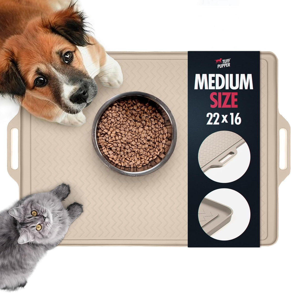 Tuff Pupper 36x24 XXL Dog Feeding Mat for Food and Water - Beige / Medium - 22" x 16"