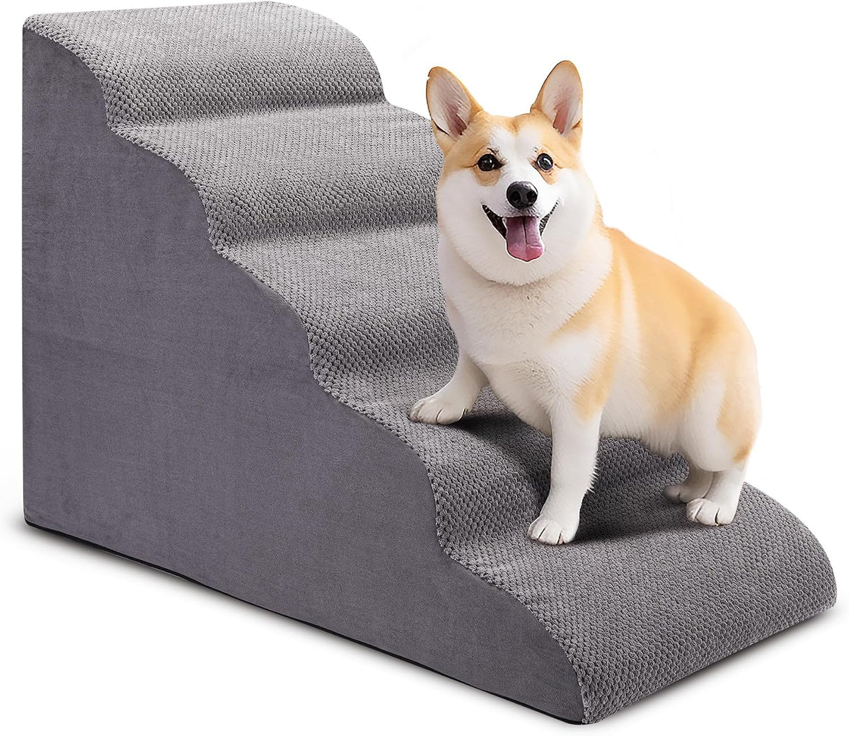 Dog Stairs for Bed, 5-Step Dog Steps for Couch and High Bed - 5 Step Light Grey