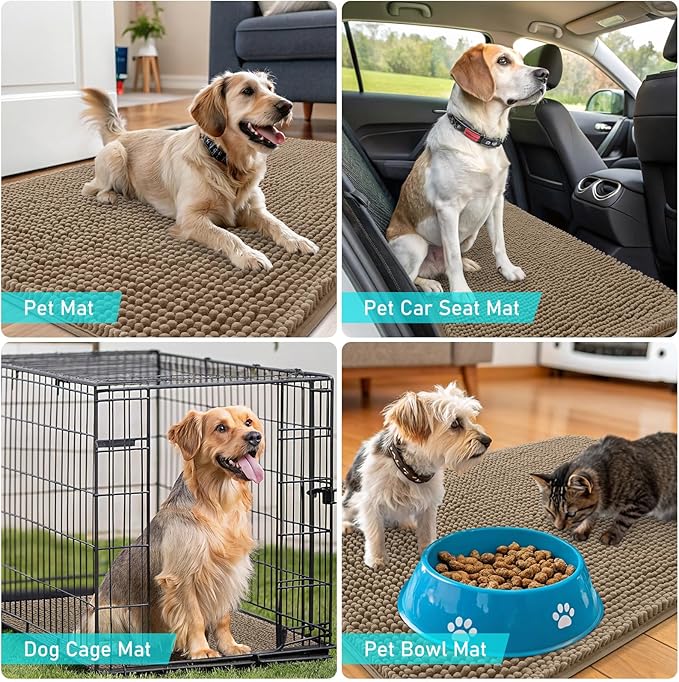 OLANLY Dog Door Mat for Muddy Paws 70x32, Absorbs Moisture and Dirt, Absorbent Non-Slip Washable Doormat, Quick Dry Chenille Mud Mat for Dogs, Entry Indoor Entryway Carpet for Inside Floor, Tan