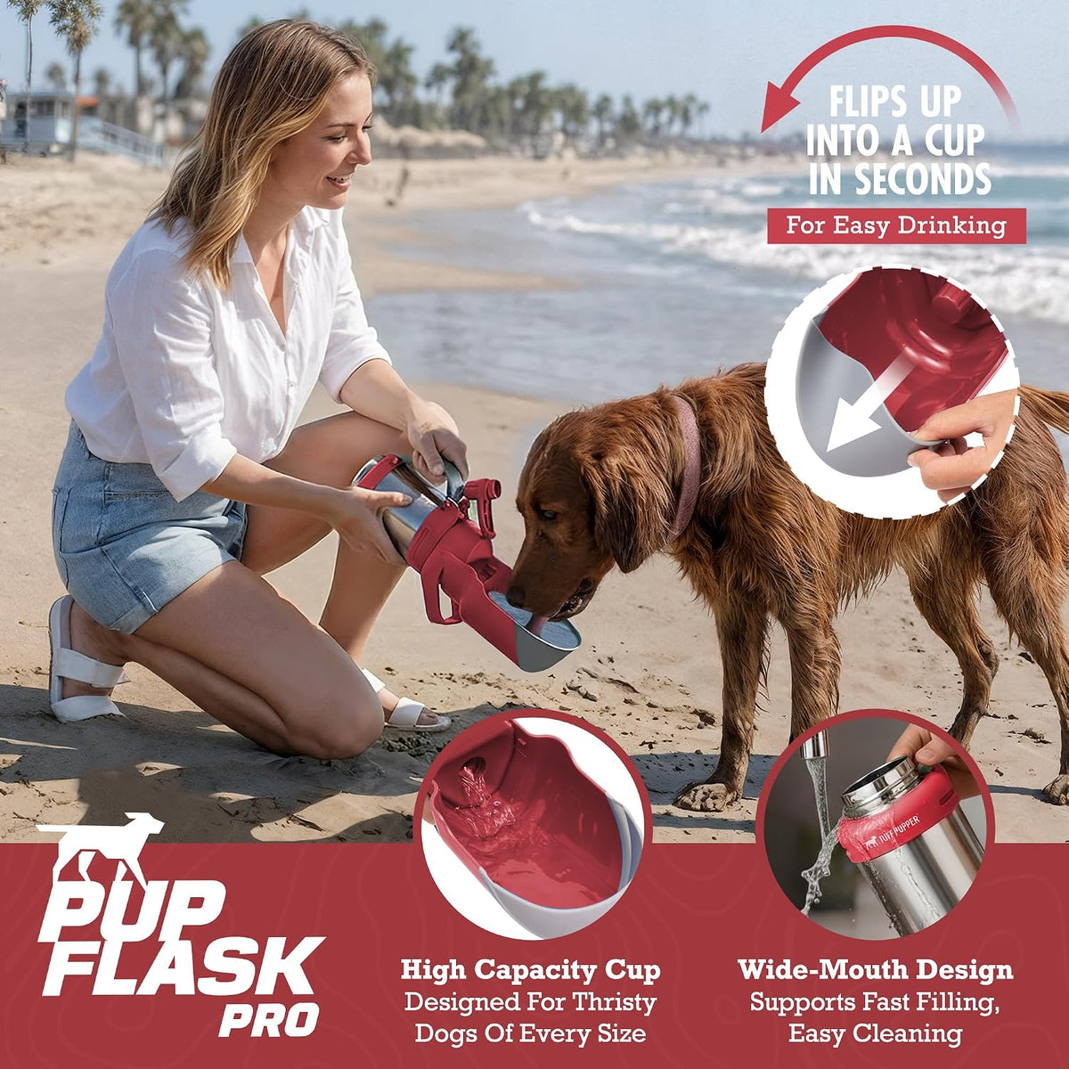 PupFlask Pro Portable Insulated Dog Water Bottle - Red / 30 Ounce - image 3
