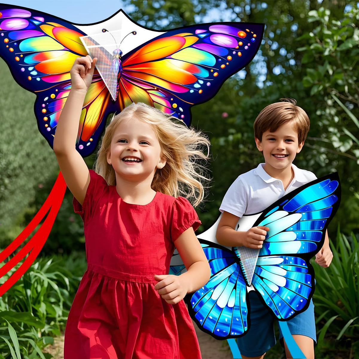 Xida Butterfly Kites for Kids and Adults Easy to Fly - 2 Pack (Rainbow+Blue) - image 2