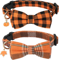 ADOGGYGO Fall Plaid Dog Collar 2 Pack, Thanksgiving Dog Bow Tie - X-Small / Fall Bow