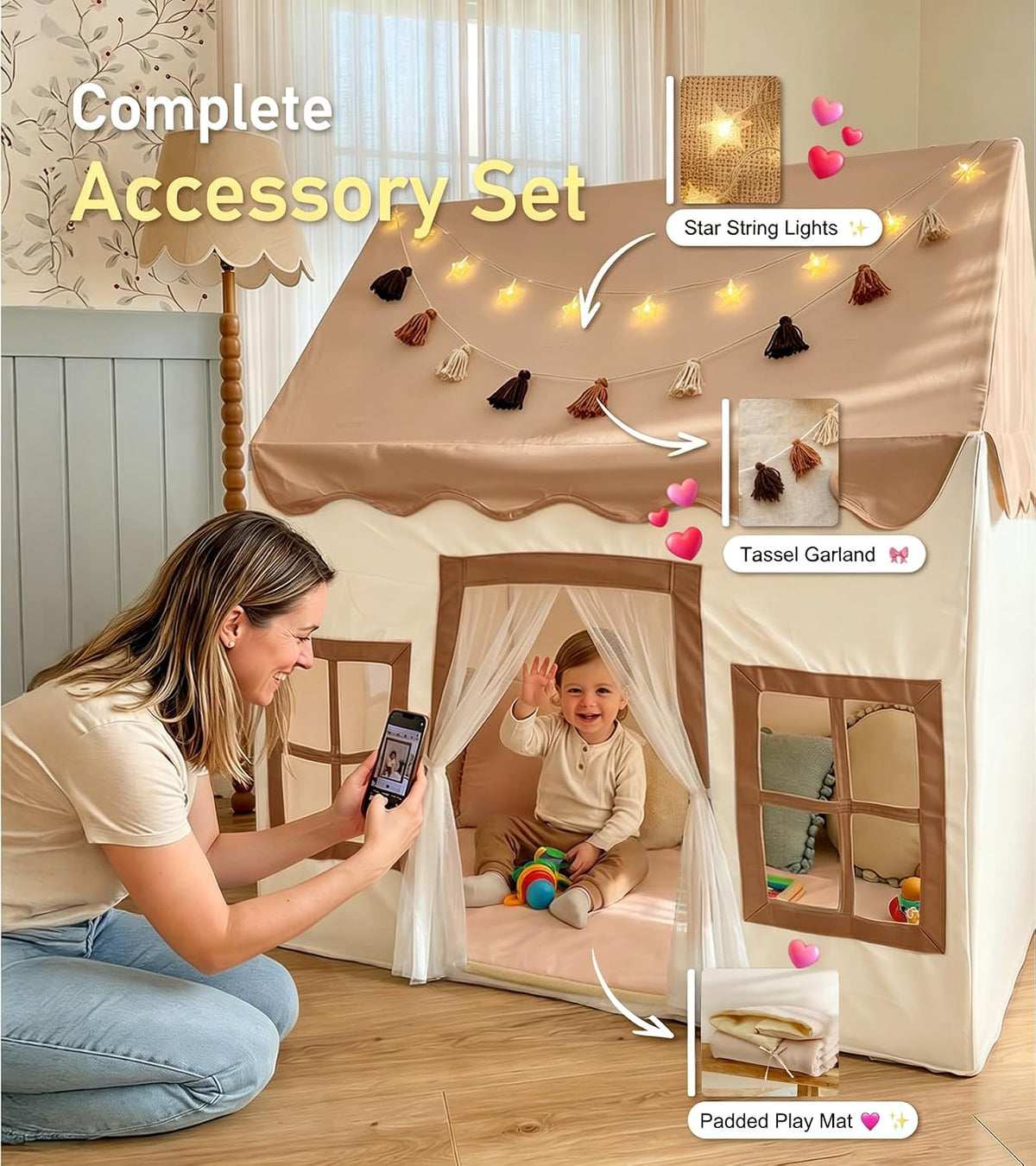 Little Dove Kids Play Tent with Mat - Brown Play Tent / Large Size - image 3