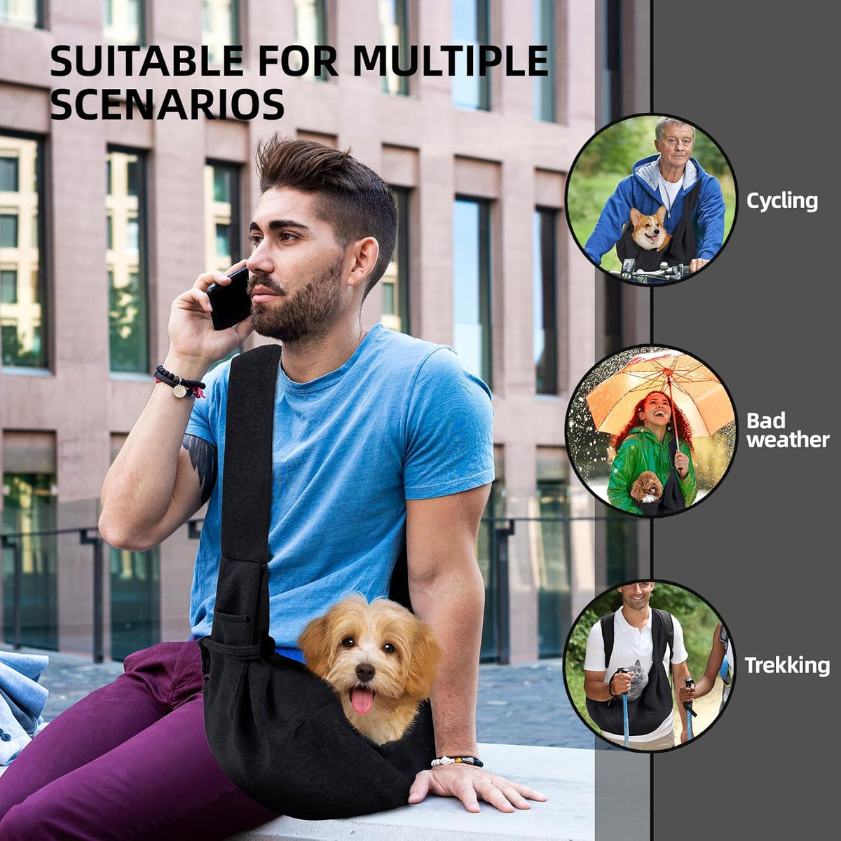ARZQUT Dog and Cats Carrier Sling - Black - image 2