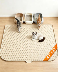 Cat Litter Mat, 47"x37" Extra Large Litter Box Mat, Silicone Mat - Beige