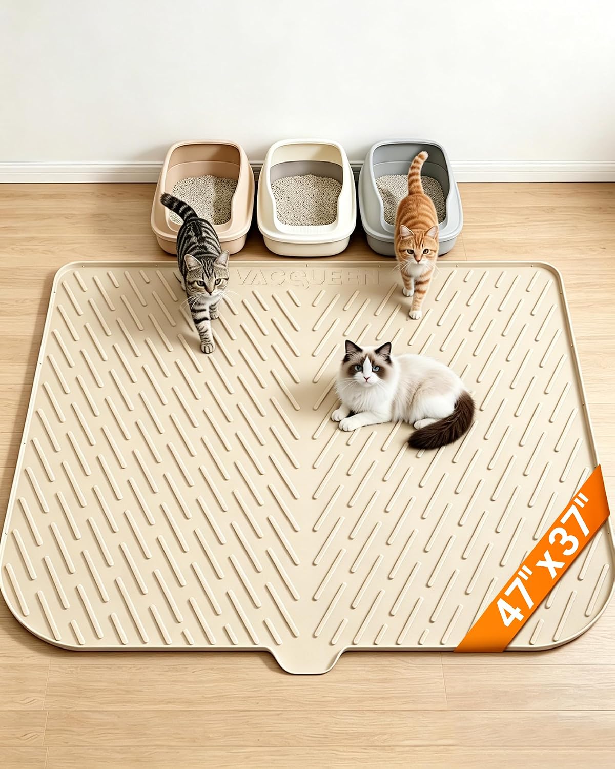 Cat Litter Mat, 47"x37" Extra Large Litter Box Mat, Silicone Mat - Beige