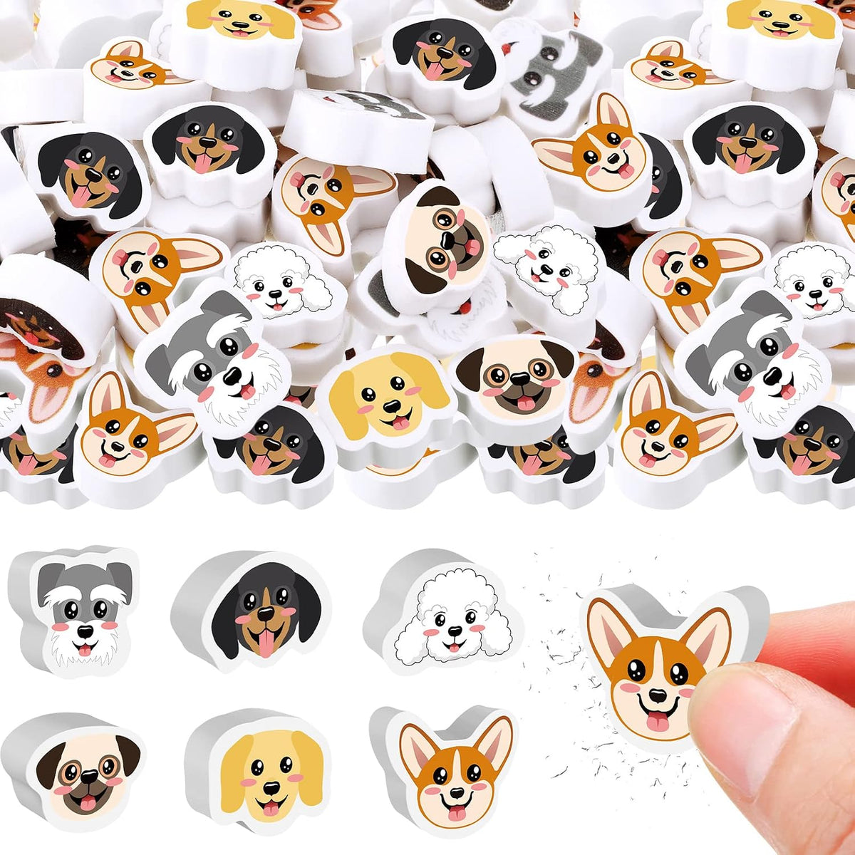 Chivao mini dog erasers for kids, 72 rubber erasers in poodle, pug, corgi and dachshund styles - view 4