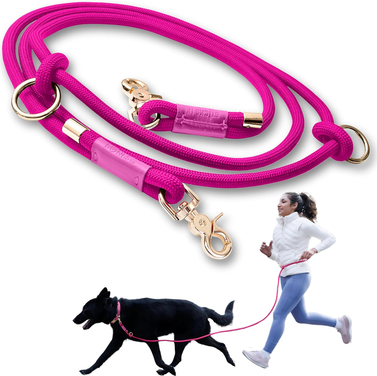 Hands Free Dog Leash, Waist Leash for Dog Walking, Running - Pink / 8.2 ft x 3/8 in