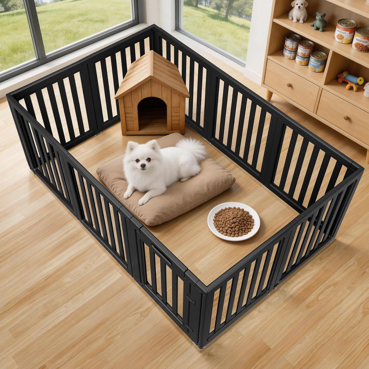 Dog Playpen Indoor, Puppy Playpen, White 23.6" H, 10 Panels - black / 10 / 30.3 inch Height
