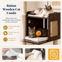 Hey-brother Wooden Cat Tree Tower with Rattan Condo - 21.7" x 15.8" x 73" / Rustic Brown - image 3