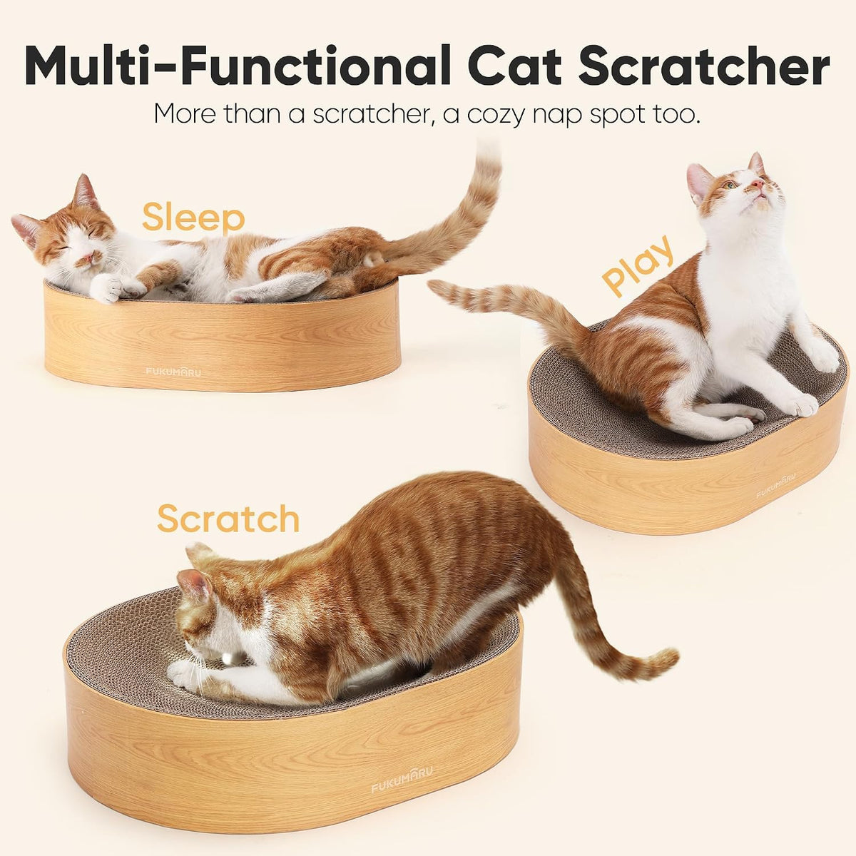 FUKUMARU Cardboard Cat Scratcher Bed - Wood - image 2