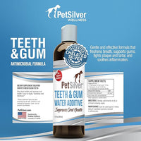 PetSilver Teeth & Gum Water Additive for Dental Care - Pet Breath Freshener - Targets Tartar, Plaque & Eliminates Bad Breath - Dog Oral Care & Cat Teeth Cleaning - No Brushing & Tasteless - 12 fl oz