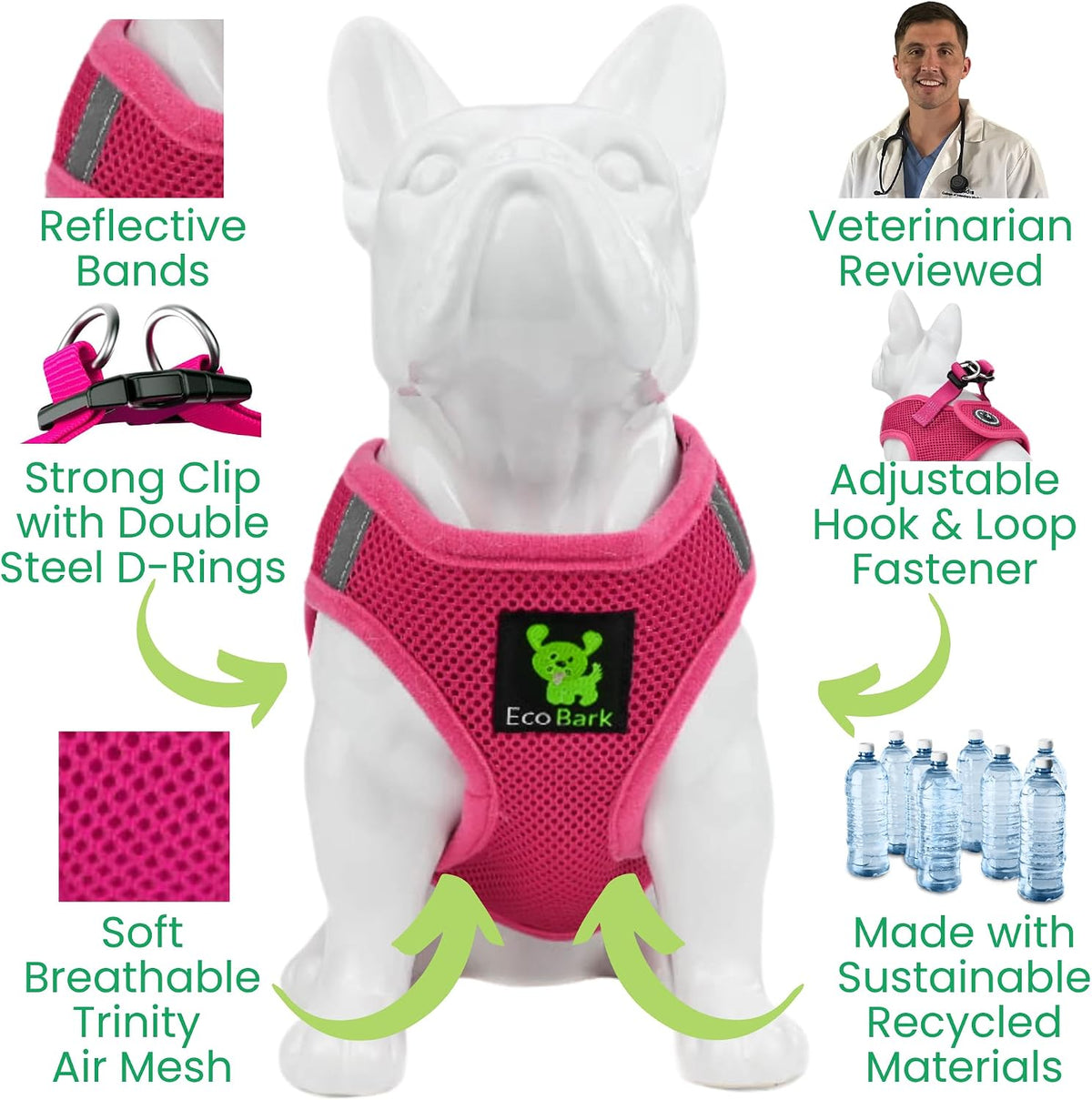 EcoBark XXS Dog Harness, Soft Step in Teacup Puppy Mesh Vest - Medium-11 to 17 lbs-Chest Up to 16 in (Pack of 1) / Pink - image 4