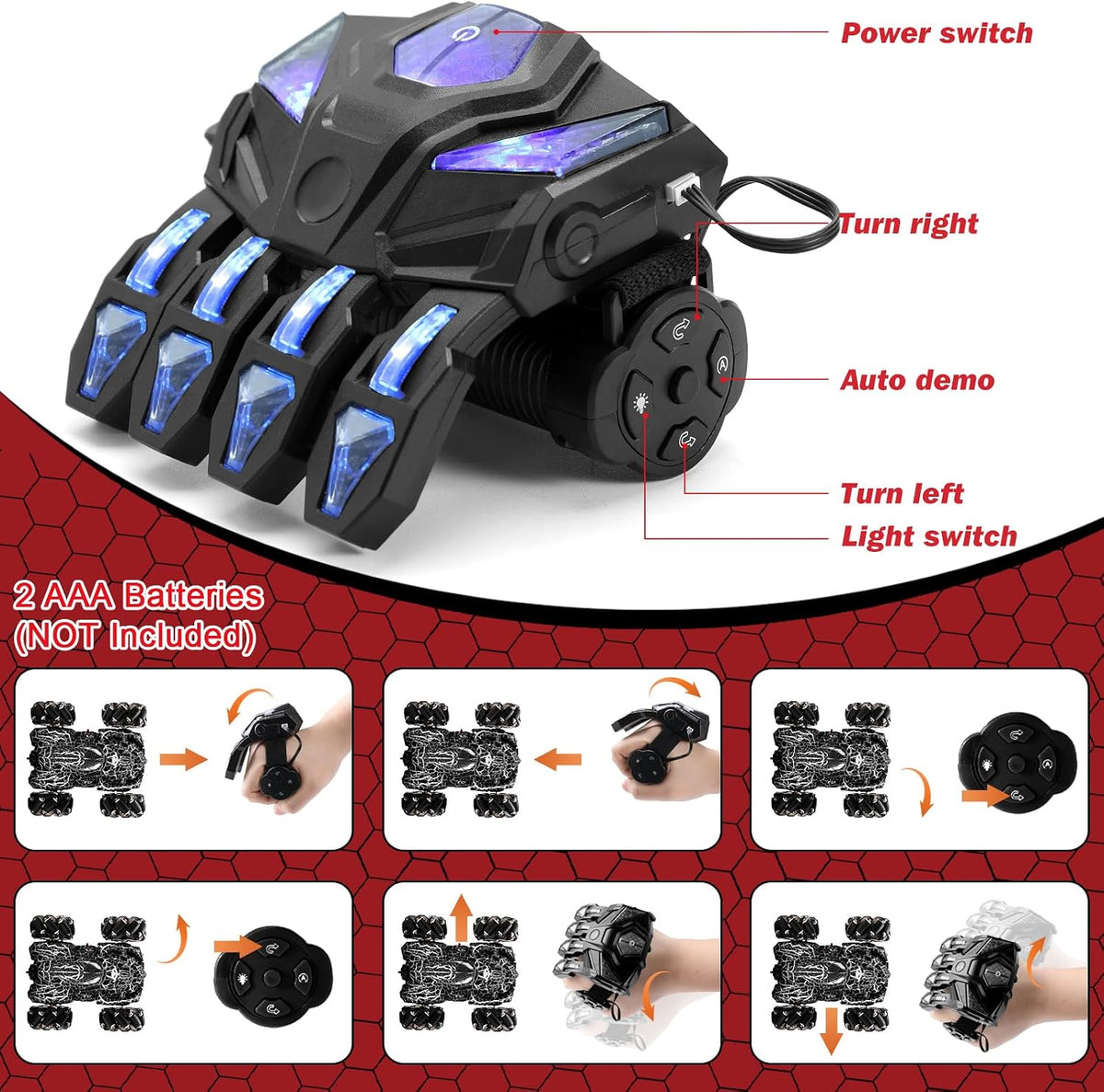 Spider Remote Control Car Headlight Double Sided Off-Road 360° - Black Dual Control - image 4