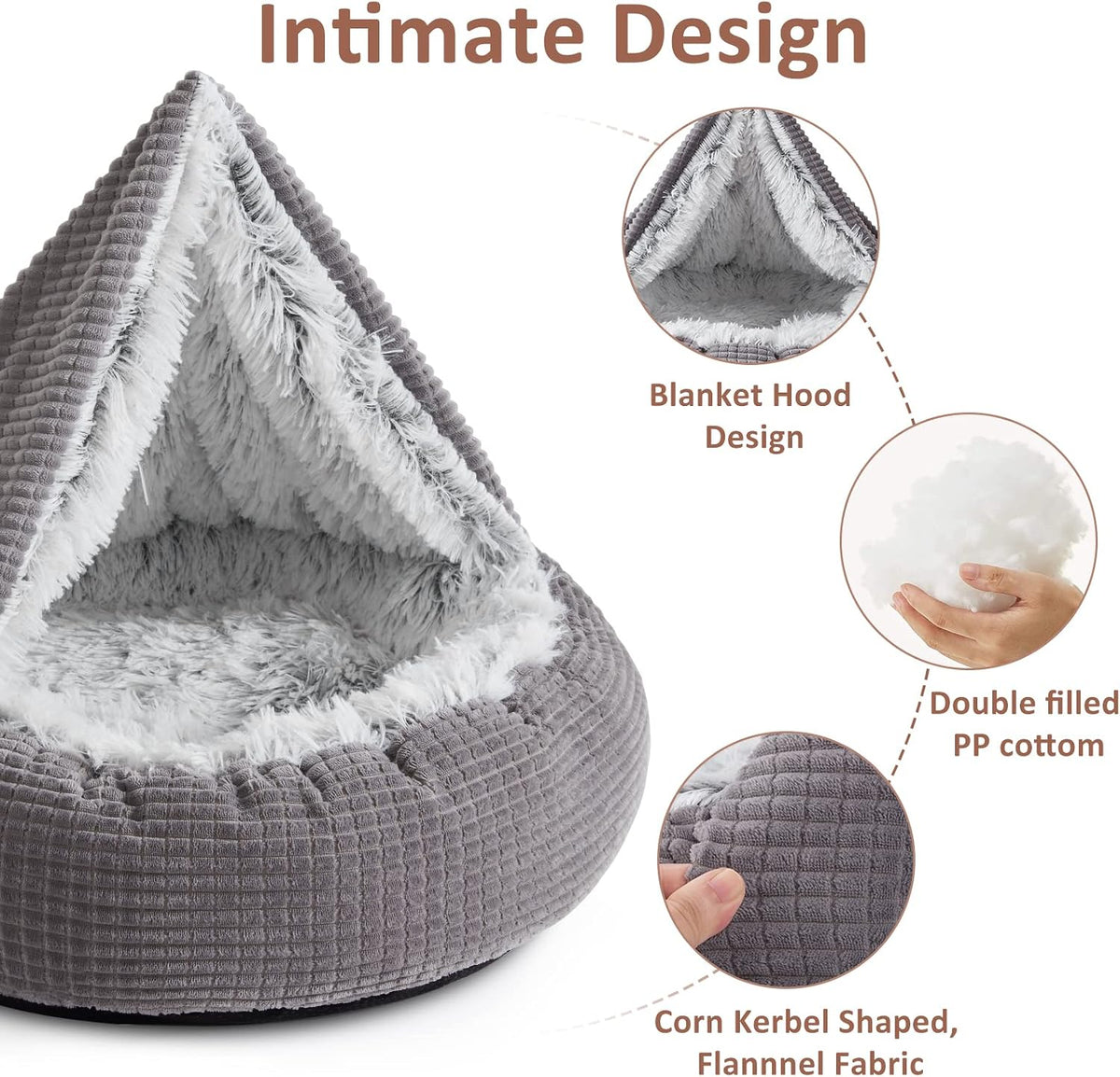 MIXJOY Small Dog Bed Cat Bed with Blanket Attached Donut Washable - Grey / 26.0"L x 26.0"W x 8.0"Th - image 2